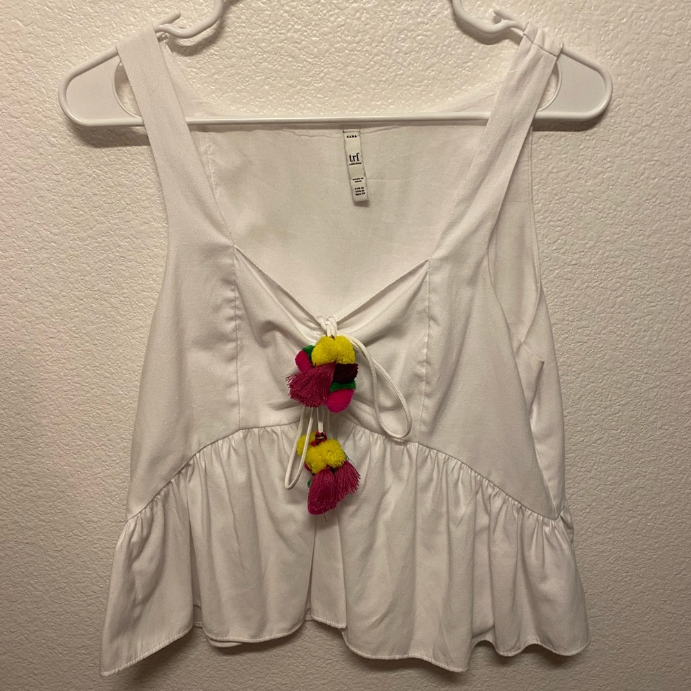 ZARA Pom Pom tie top